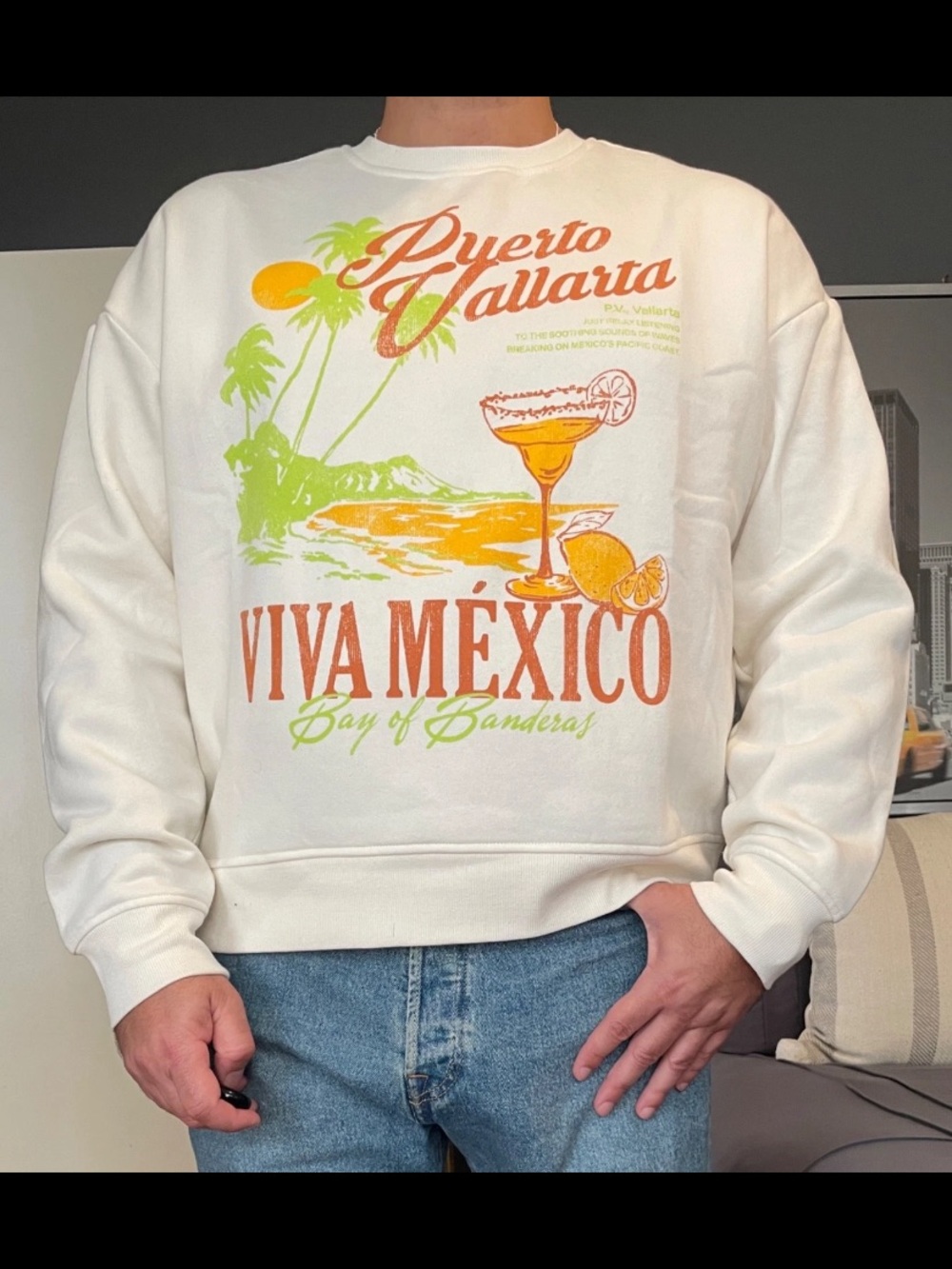 Puerto Vallarta cream-colored crewneck sweatshirt
